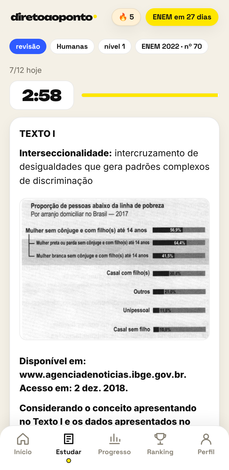 Questão real do ENEM com cronômetro